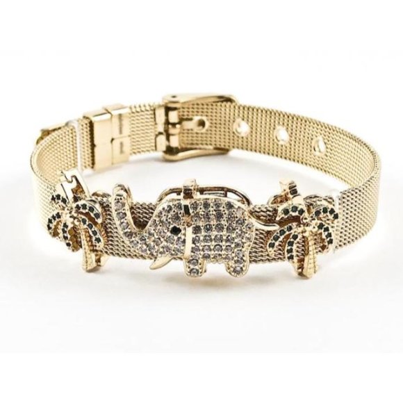 Beautiful Mesh Band Mix Design Charm Gold Bracelet - Picture 1 of 1